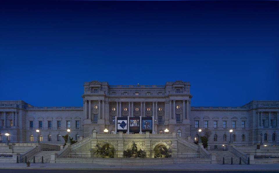library of congress, night, architecture