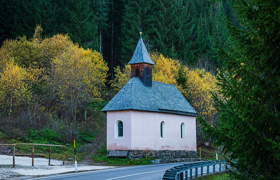 catholic chapel, house, forest