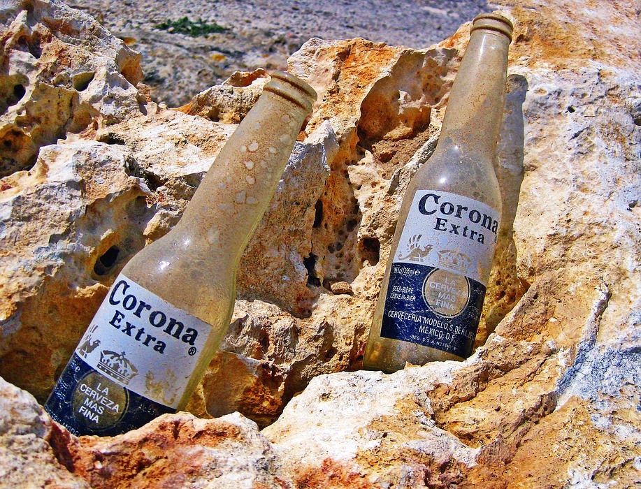 beer bottles, empty, corona