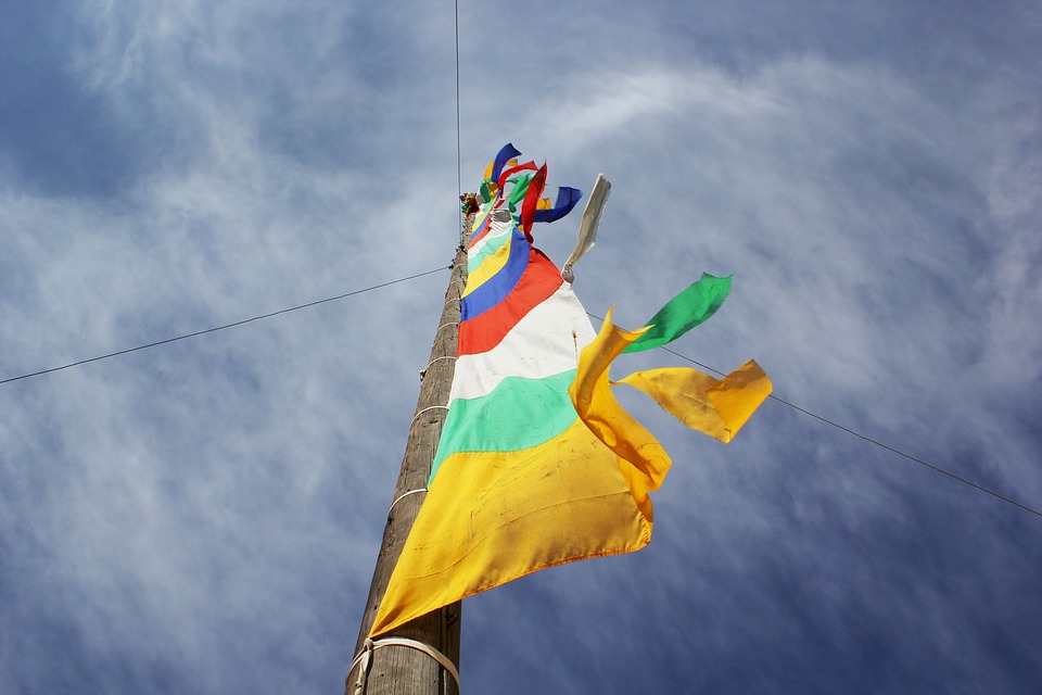 prayer flags, sky, tibetan
