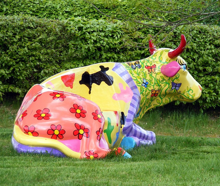 cow, statue, painted