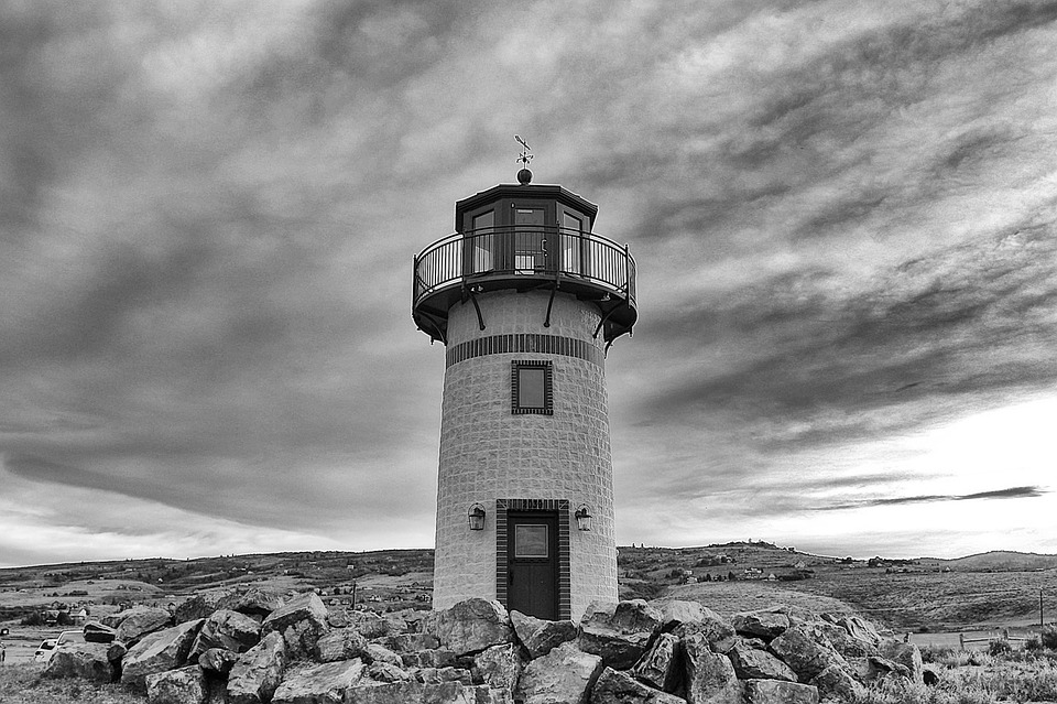 lighthouse, grey, sky