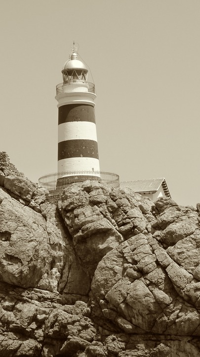 lighthouse, cliff, rock