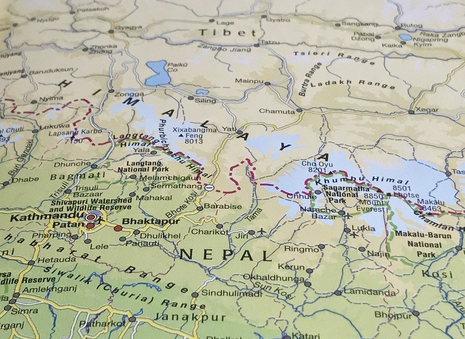map, himalaya, tibet