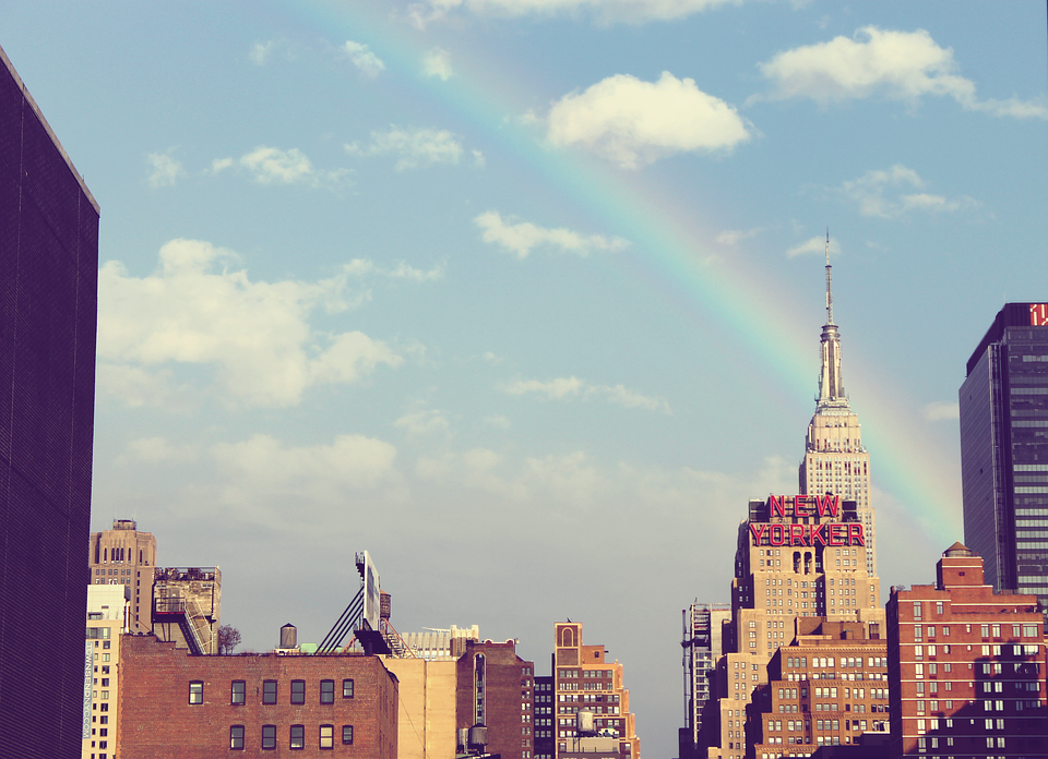 rainbow, over, city