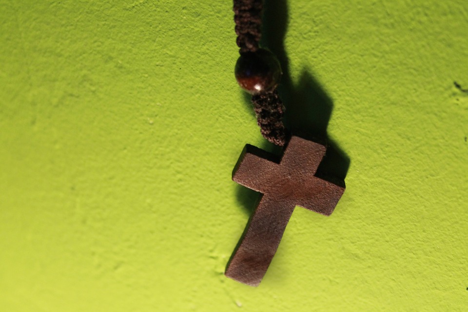 cross, wooden cross, prayer chain