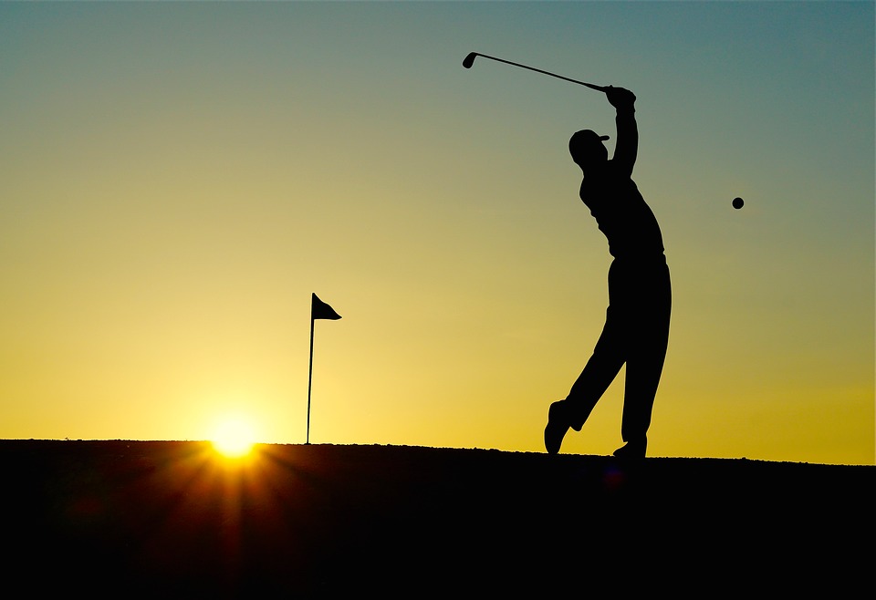 golf, sunset, sport