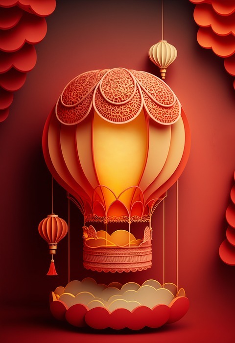 ai generated, chinese new year, hot air balloon