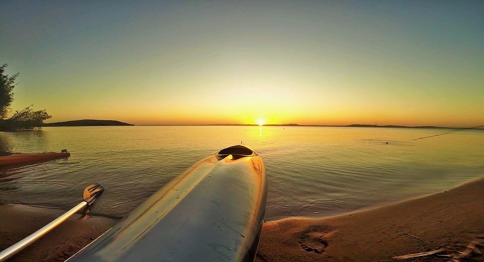 summer, kayak, sunset