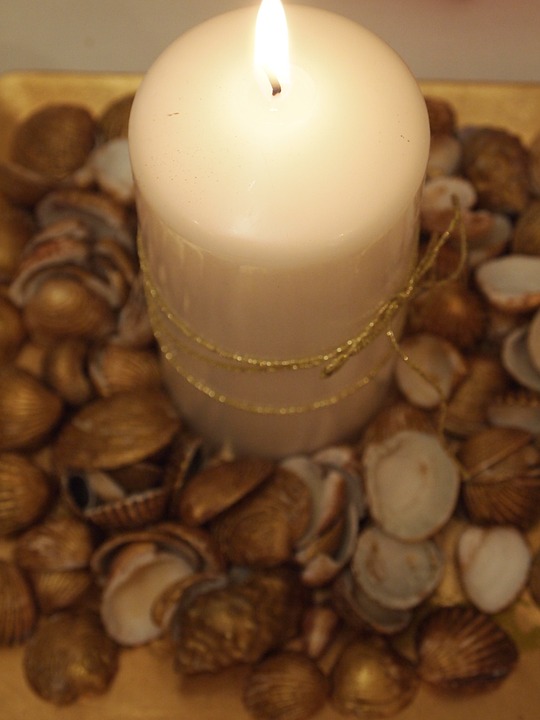 candles, lighting, shells