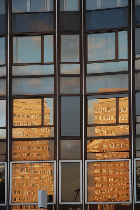 reflections, windows, building