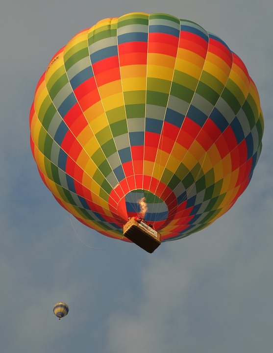 hot air balloon, rising, sky