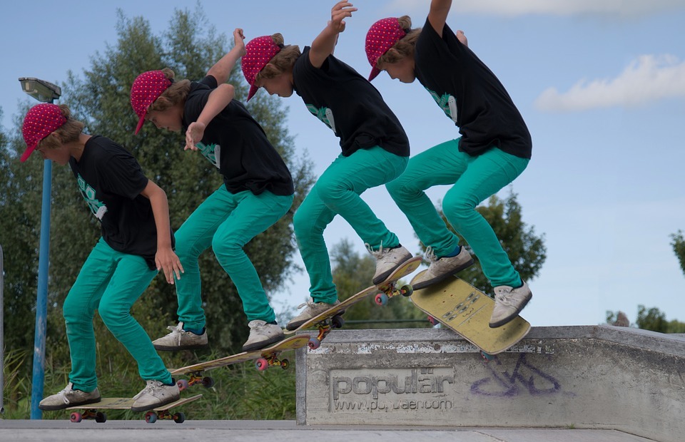 skateboard, trick, multi