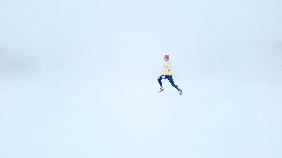 running man, snow background, snow
