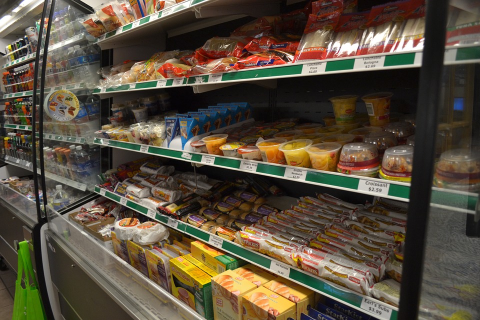 supermarket, food, shelves