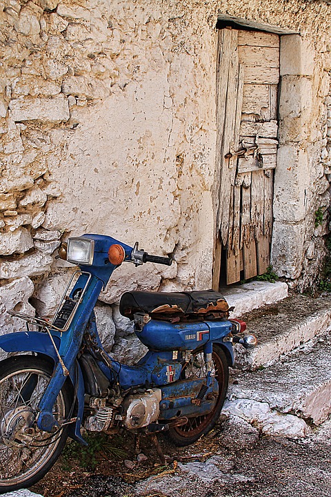 motorcycle, wall, old