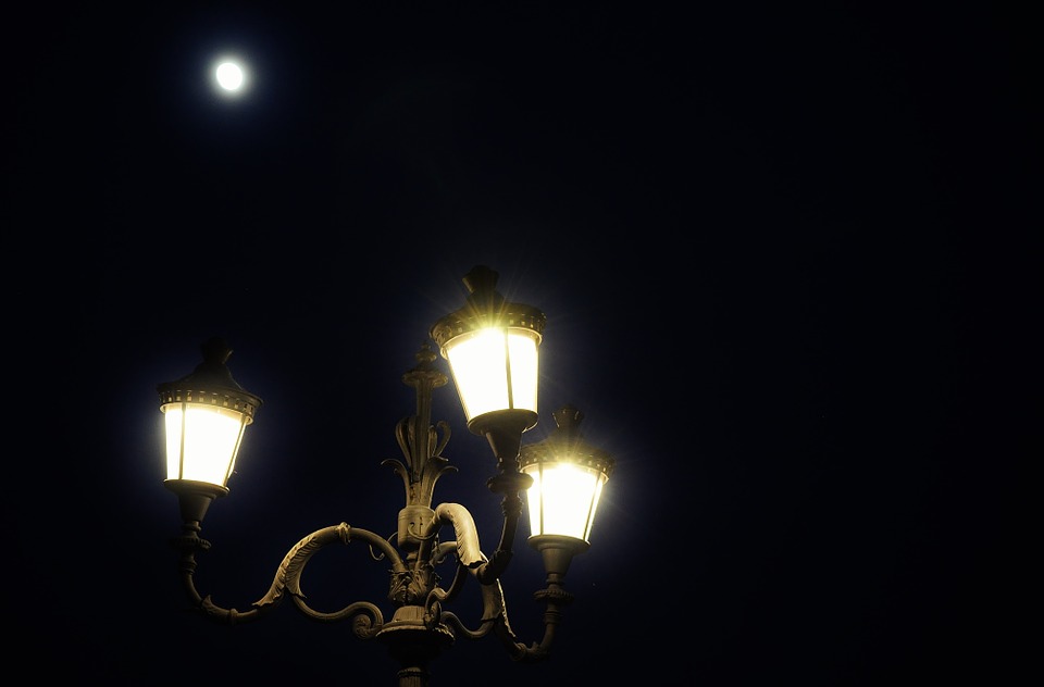 street lights, moon, dark