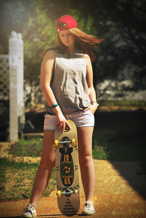girl, skateboard, young