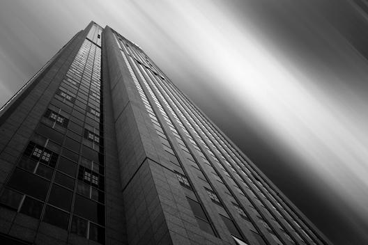 Modern urban high rise office block low view looking up - Stock Image ...